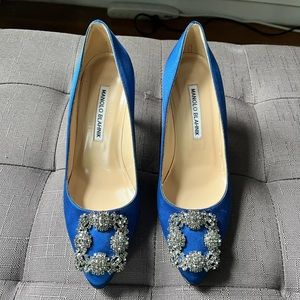 Manolo Blahnik blue jeweled heels
